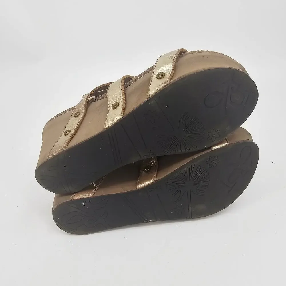 OTBT Sail Leather Strappy Wedge Sandal Gold Womens 10 M Boho Beachy Bohemian